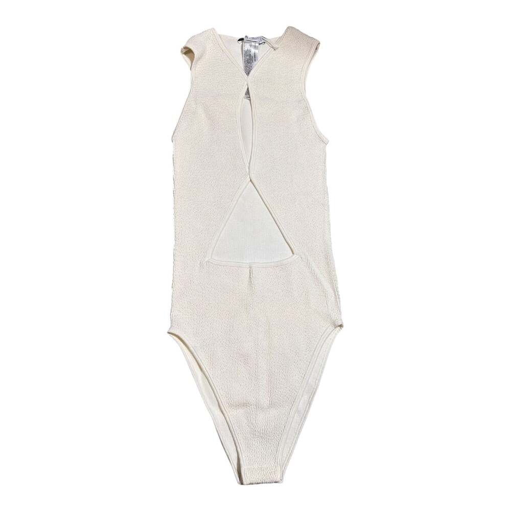 Zara Textured Cut-Out Sleeveless Bodysuit in Cream